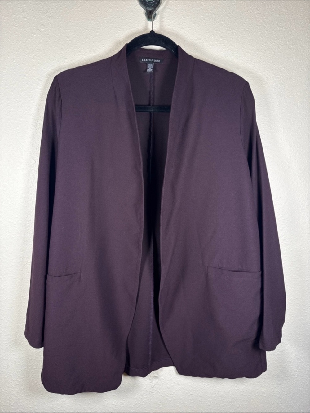 Eileen Fisher Brown Long Sleeve Open Front Collarless Jacket S Lagenlook blazer